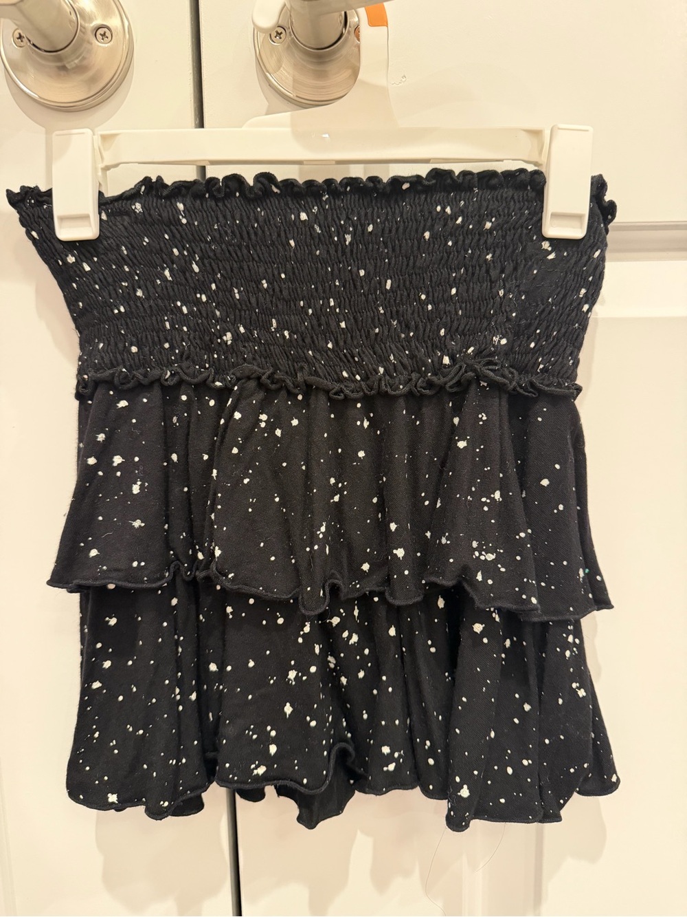 Flowers by Zoe Black Smocked Tiered Mini Skirt with White Speckle Print - size S